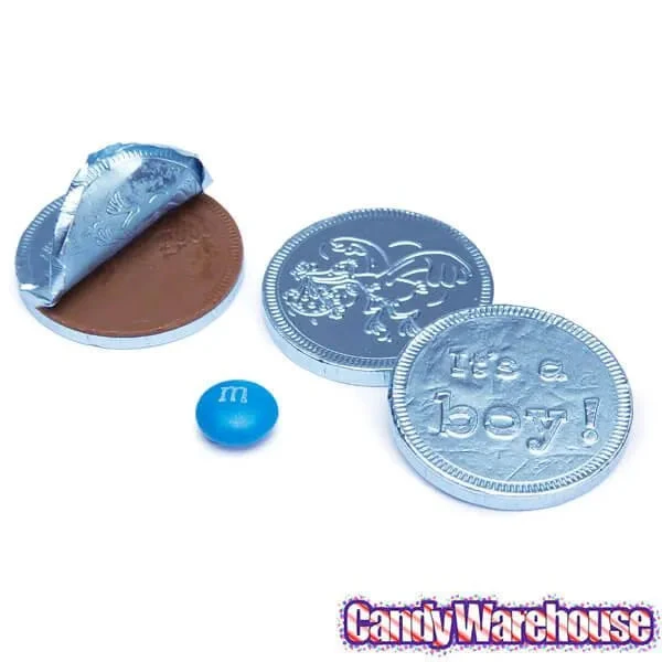 Blue Foiled Baby Boy Milk Chocolate Coins: 1LB Bag 4 Blue Foiled Baby Boy Milk Chocolate Coins: 1LB Bag - Image 2
