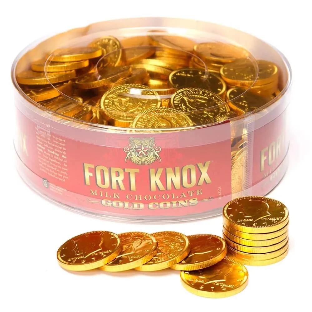 Fort Knox Gold Foiled Milk Chocolate Coins Candy: 180-Piece Tub 3 Fort Knox Gold Foiled Milk Chocolate Coins Candy: 180-Piece Tub