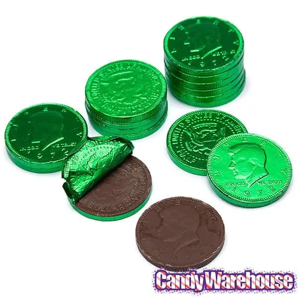 Green Foiled Milk Chocolate Coins: 1LB Bag 5 Green Foiled Milk Chocolate Coins: 1LB Bag - Image 3