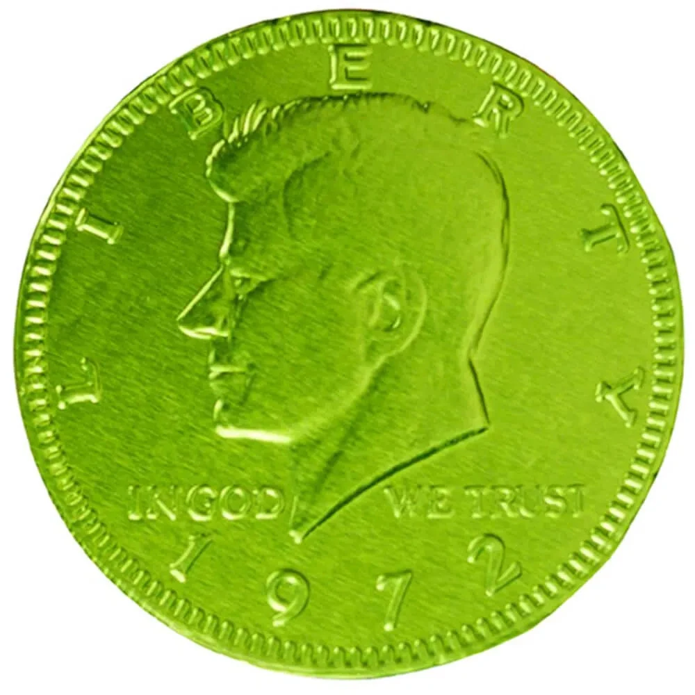 Kiwi Green Foiled Milk Chocolate Coins: 1LB Bag 3 Kiwi Green Foiled Milk Chocolate Coins: 1LB Bag