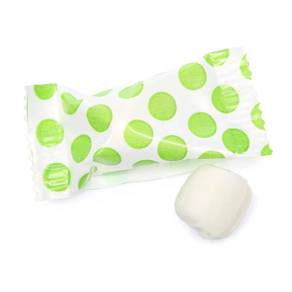 Kiwi Green Polka Dots Wrapped Butter Mint Creams: 300-Piece Case 3 Kiwi Green Polka Dots Wrapped Butter Mint Creams: 300-Piece Case