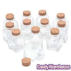 Mini Glass Favor Jars - 1.75-Ounce Square Jar With Cork Stopper: 12-Piece Set -Candy Store mini glass favor jars 1 75 ounce square jar with cork stopper 12 piece set candy warehouse 4