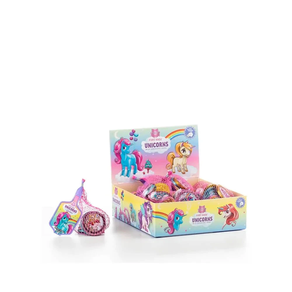 Rainbow Unicorn Foiled Milk Chocolate Coins In Mesh Bags: 18-Piece Box 4 Rainbow Unicorn Foiled Milk Chocolate Coins In Mesh Bags: 18-Piece Box - Image 2