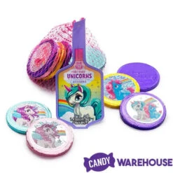 Rainbow Unicorn Foiled Milk Chocolate Coins In Mesh Bags: 18-Piece Box 9 Rainbow Unicorn Foiled Milk Chocolate Coins In Mesh Bags: 18-Piece Box -Candy Store rainbow unicorn foiled milk chocolate coins in mesh bags 18 piece box candy warehouse 3
