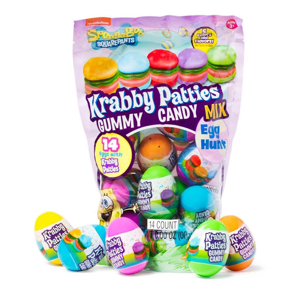SpongeBob Krabby Patties Gummy Candy Mix Egg Hunt - 14 Piece Bag 3 SpongeBob Krabby Patties Gummy Candy Mix Egg Hunt - 14 Piece Bag